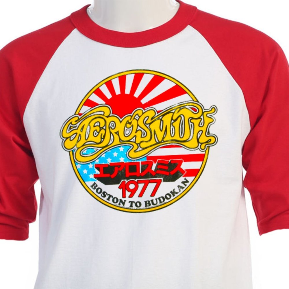 AEROSMITH 1977 TOUR SHIRT MENS RED SLEEVE JERSEY\TEE T-381